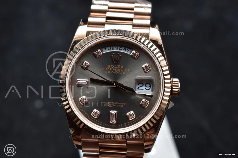 RG 904L Bracelet Weight) QF Edition Steel Original V5 (Gain Square Diamond Grey DayDate 36 President with 671 vr3255 on Dial Best 0208